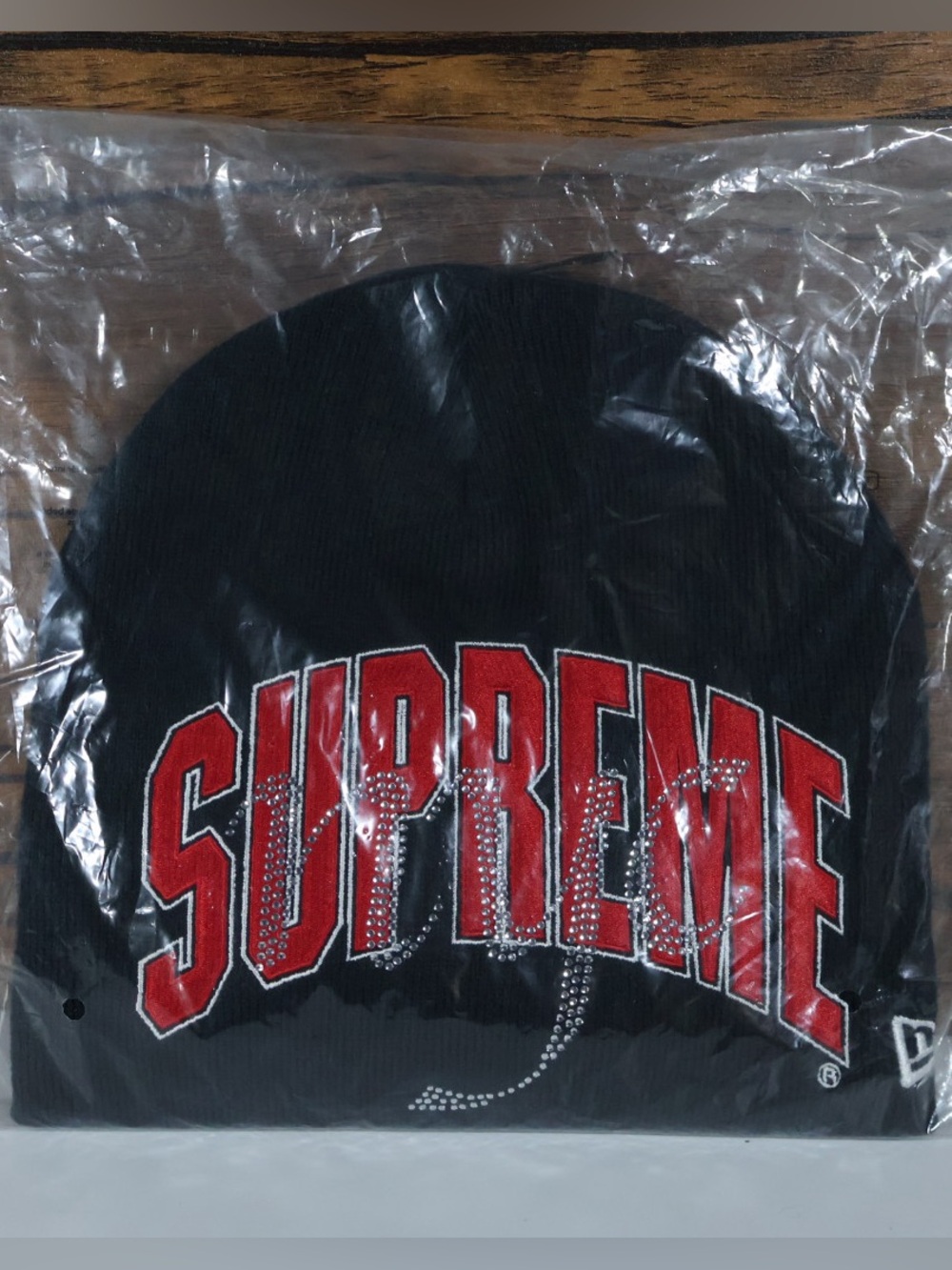 Supreme New Era Rhinestone Beanie Knicks Navy Red